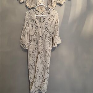 Beige Crochet Cotton Cardigan